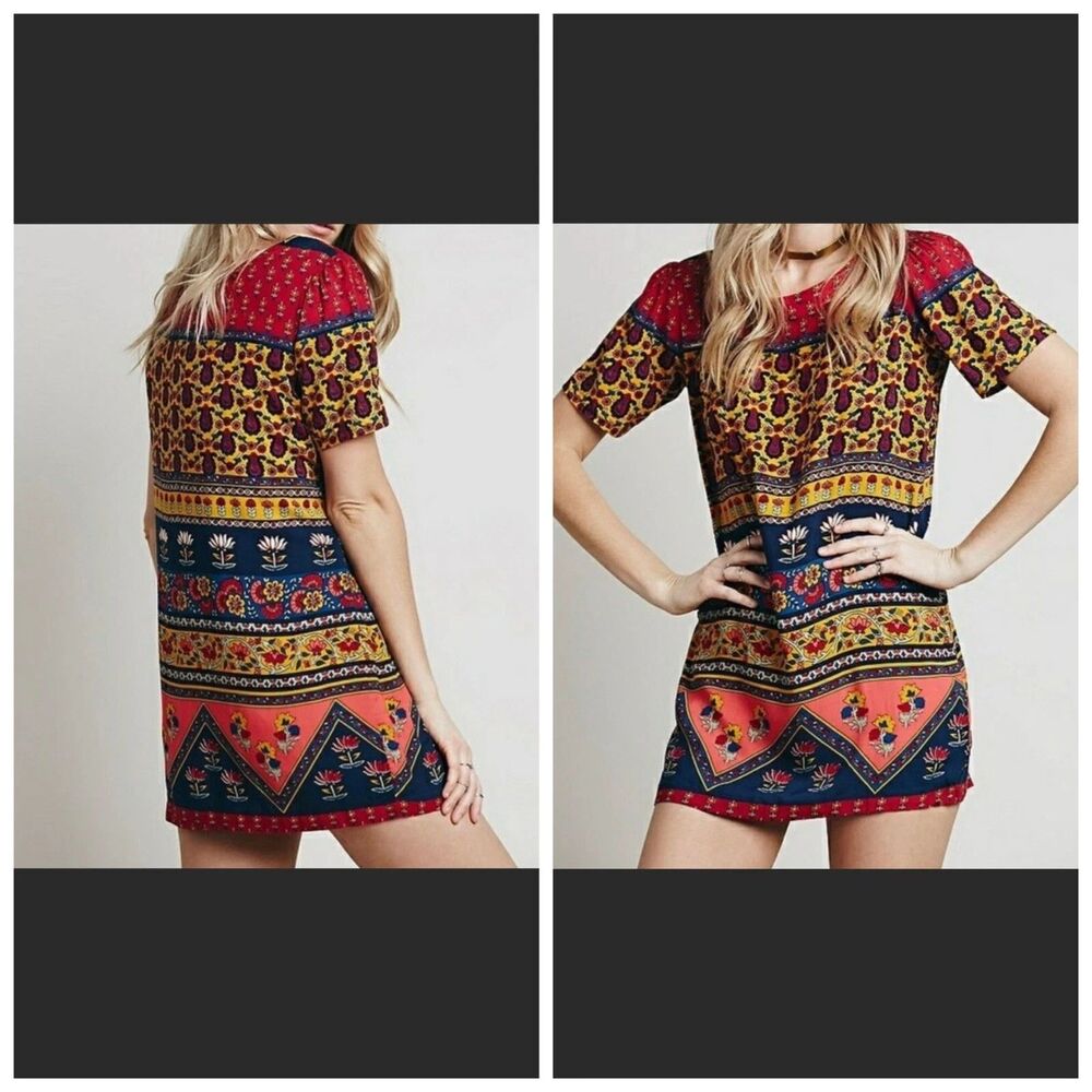 Free People Novella Royale Roadie dress M handmade USA Shift multi pattern NWT